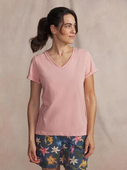 T-shirt manches courtes - femme - col v - adinatee - rose
