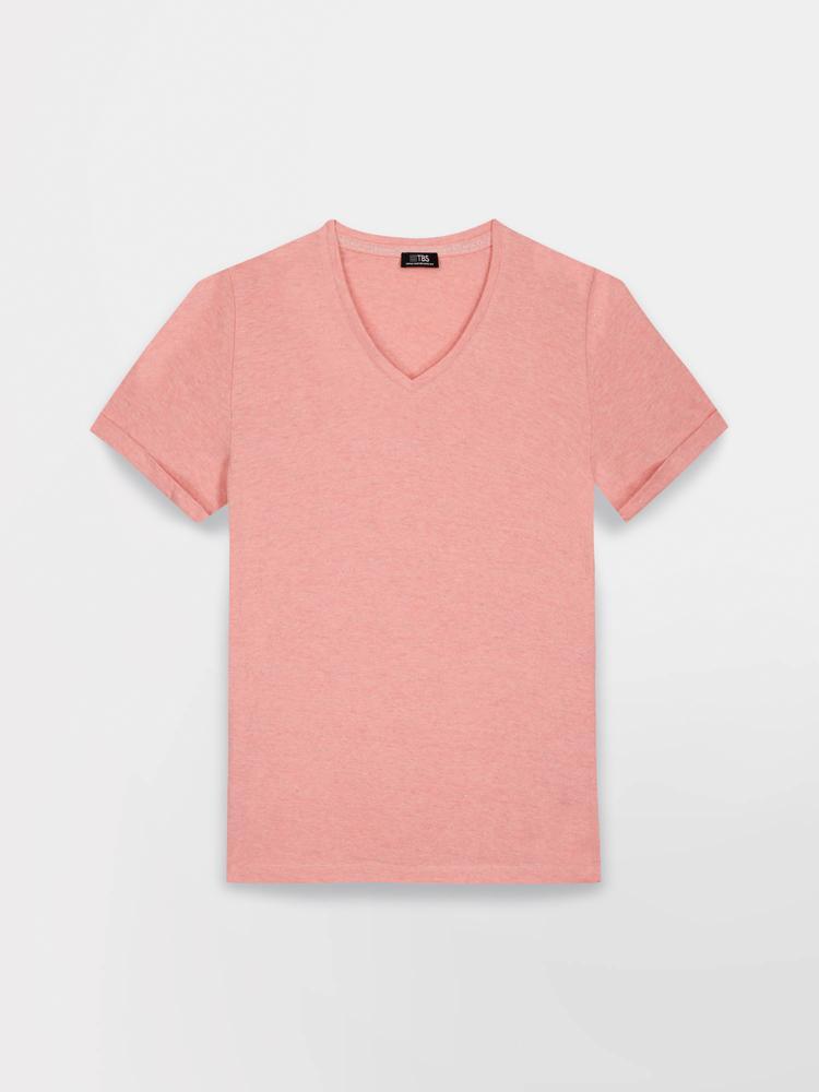 T-shirt - mode - femme - col V, manches courtes, ADINATEE - rose/rouge 4/5