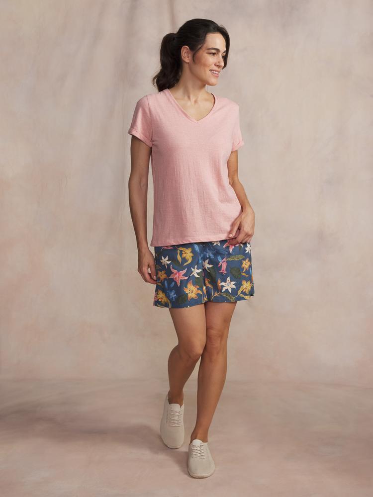 T-shirt - mode - femme - col V, manches courtes, ADINATEE - rose/rouge 3/5