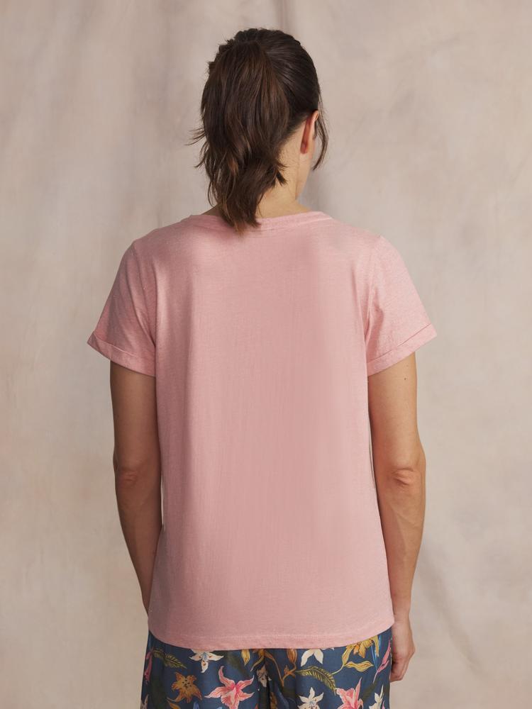 T-shirt - mode - femme - col V, manches courtes, ADINATEE - rose/rouge 2/5