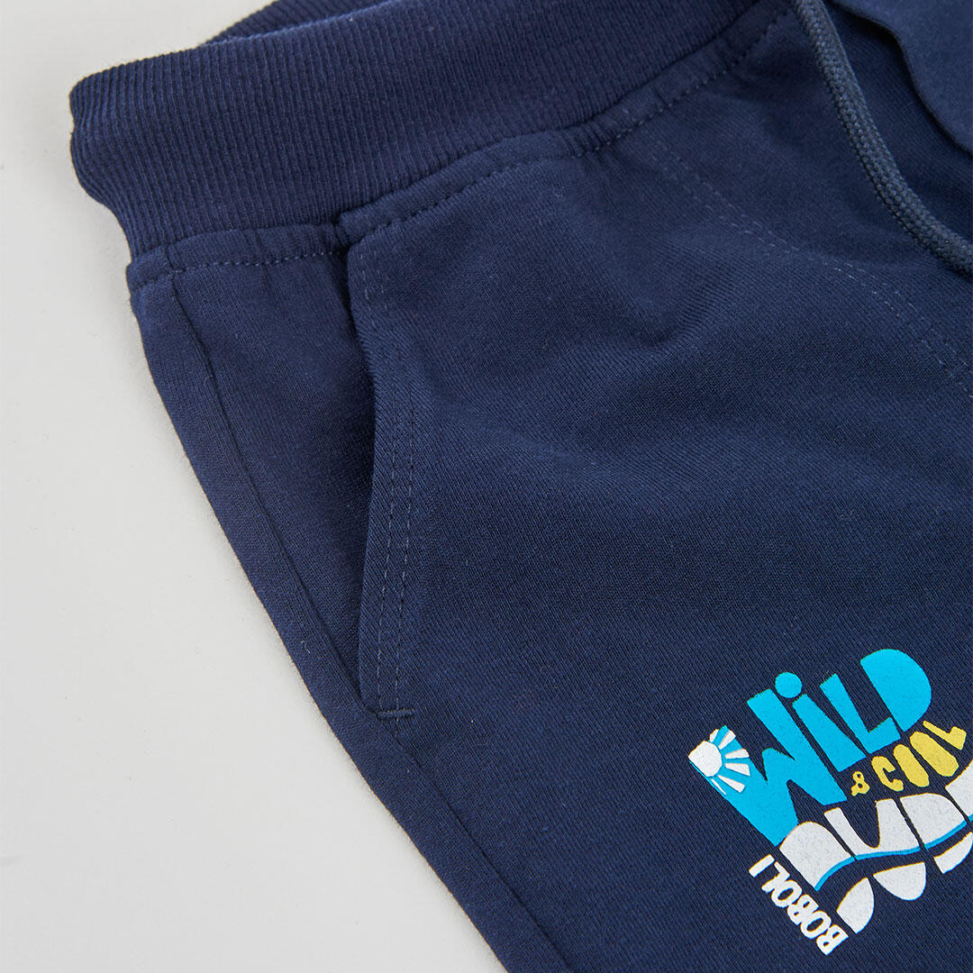 Bermudas de punto para niño con cintura ajustable, azul marino 3/4