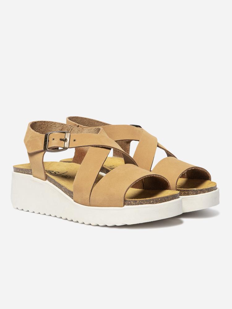Sandales compensées - Femme - Cuir, bride à boucle - CLARIAH - Blanc/ecru 4/4