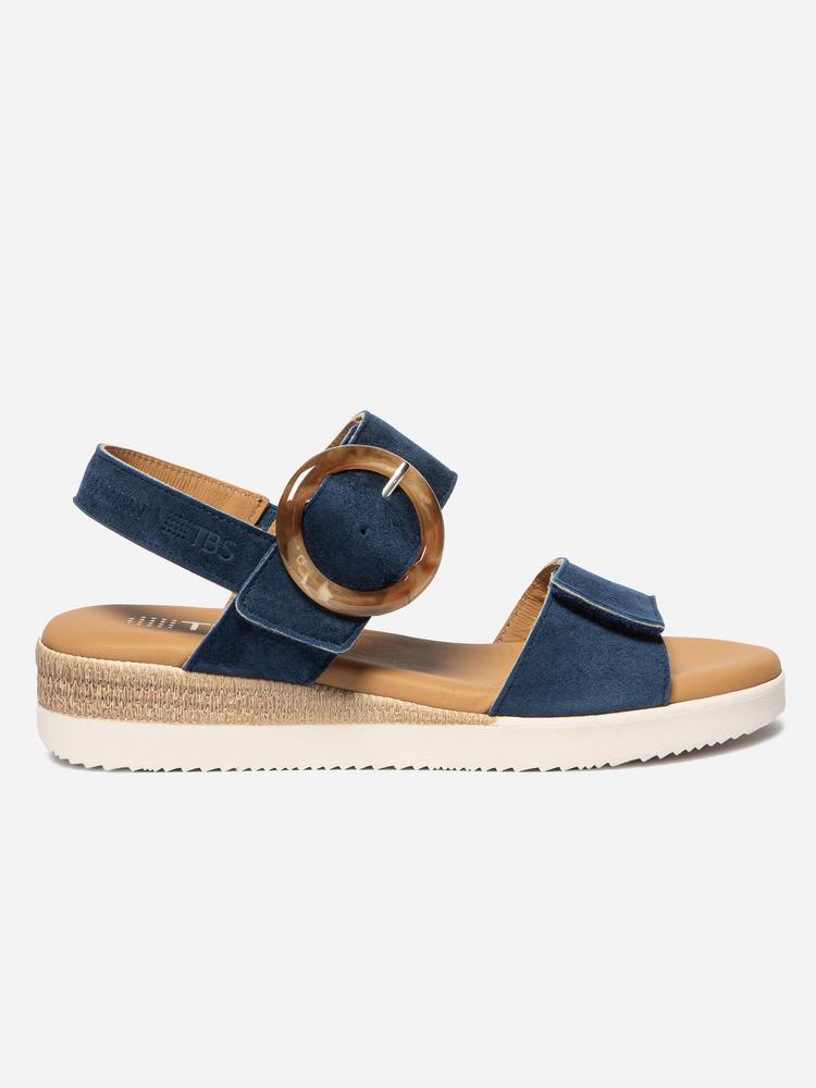 Sandales compensées - Femme - Cuir - PRALINE - Bleu marine 5/5