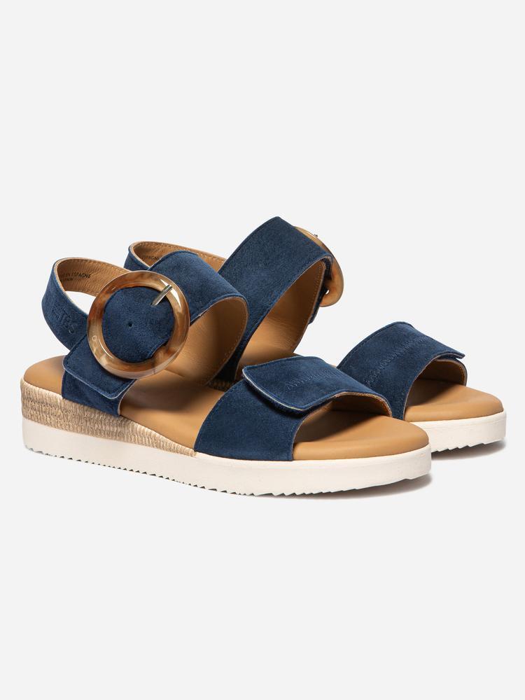 Sandales compensées - Femme - Cuir - PRALINE - Bleu marine 4/5