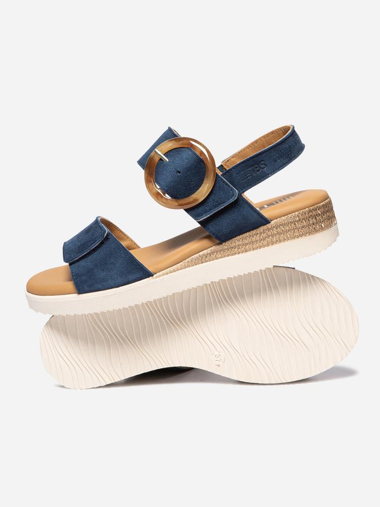 Sandales compensées - Femme - Cuir - PRALINE - Bleu marine 3/5