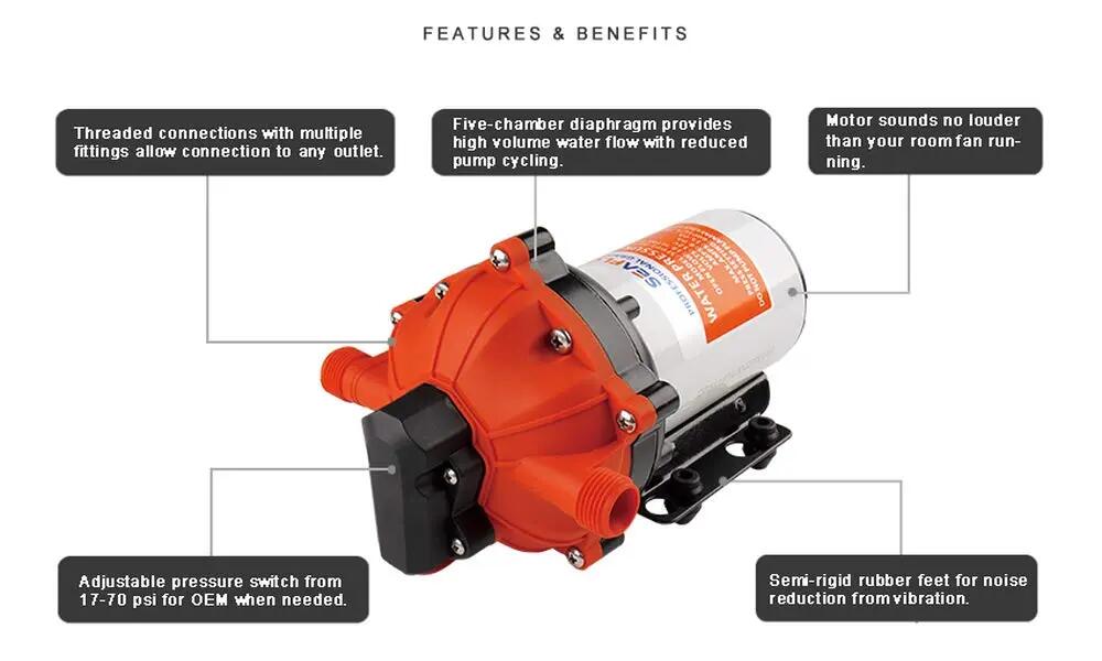 pompe à membrane série 55 - 12V DC, 5,5 GPM, 60 PSI avec INTERRUPTEUR DE 7/7