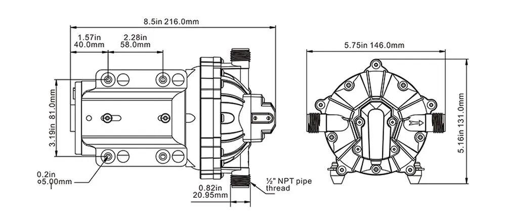 pompe à membrane série 55 - 12V DC, 5,5 GPM, 60 PSI avec INTERRUPTEUR DE 6/7