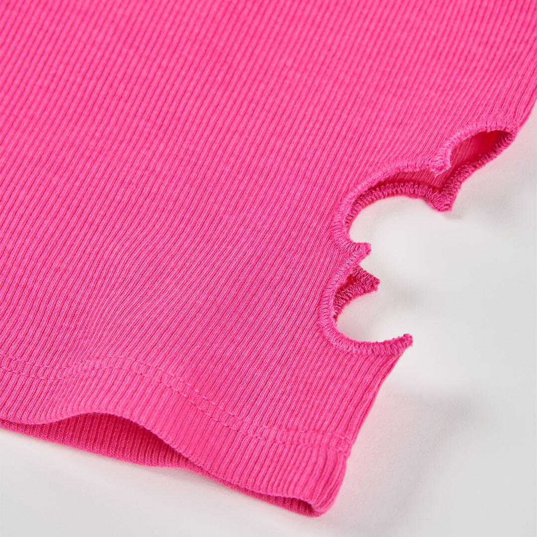 Top de canalé para niña con detalles florales, rosa 4/4