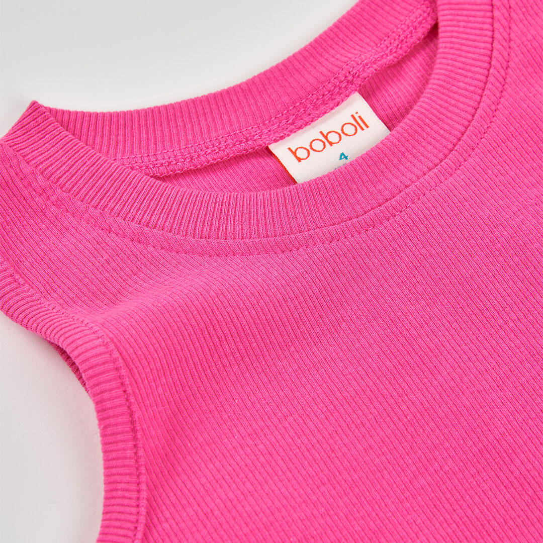 Top de canalé para niña con detalles florales, rosa 3/4