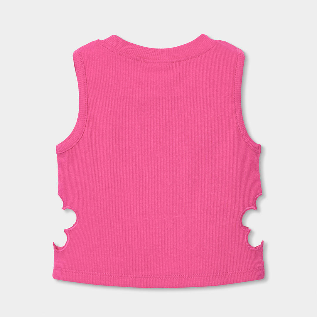 Top de canalé para niña con detalles florales, rosa 2/4