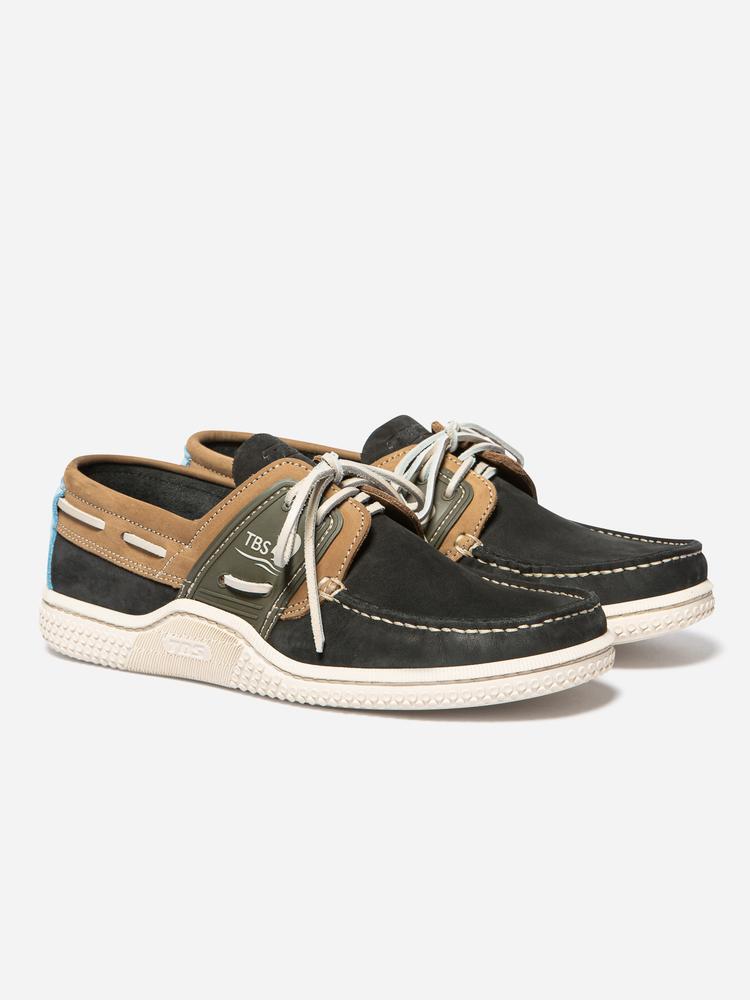 Chaussures bateau - Homme - Cuir lacets - GLOSAIL - Bleu/Tan 4/5