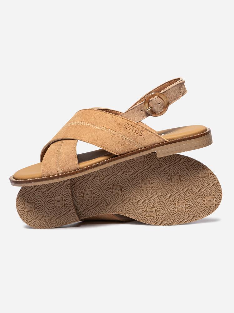 Sandales plates - Femme - Cuir, boucle réglable - ASSIANE - Noisette 2/5