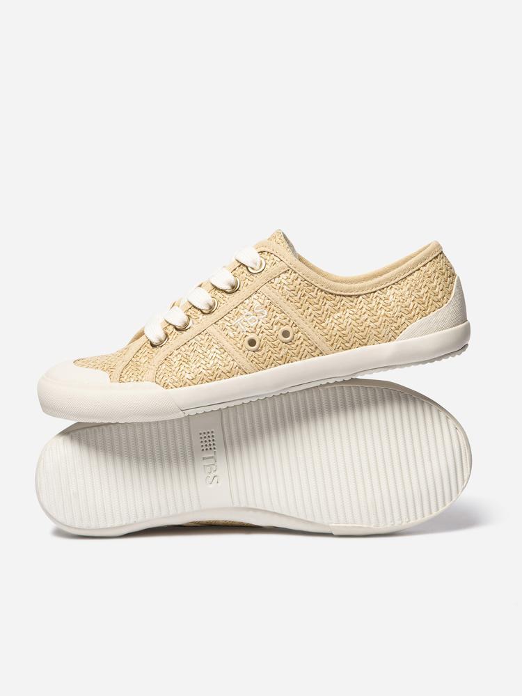 Chaussures - Tennis toile - Femme - Lacets, talon 20 mm - OPIACE - Beige 2/5