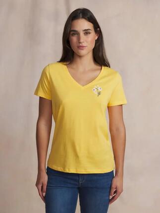 T-shirt femme - V floral - NAMIATEE Jaune/orange