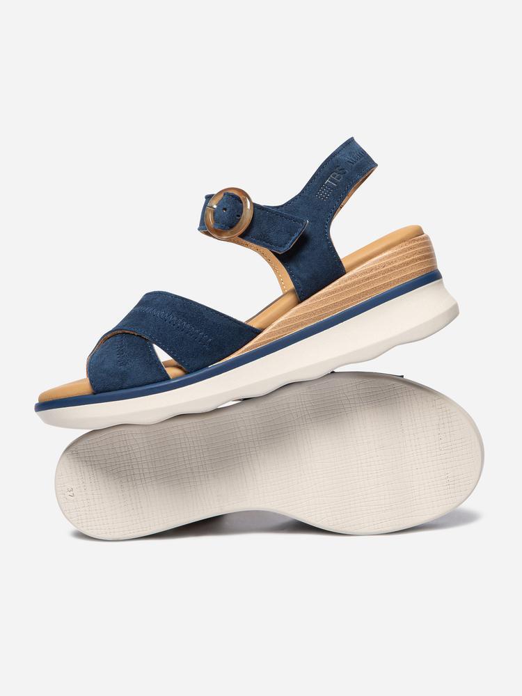 Sandales compensées - Femme - maintien boucle - HOULEMA - Bleu marine 3/4