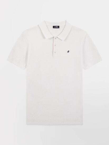 Polo manches courtes - homme - polo coton/lin - blanc/ecru