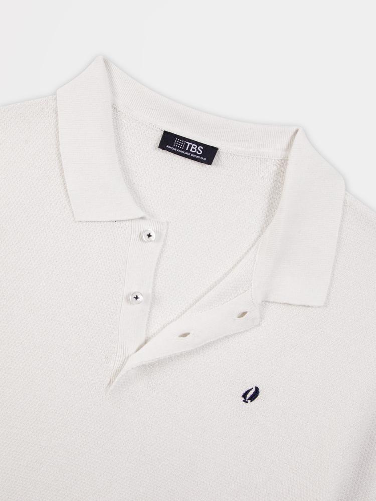 Polo - homme - manches courtes coton-lin - blanc/ecru 3/3