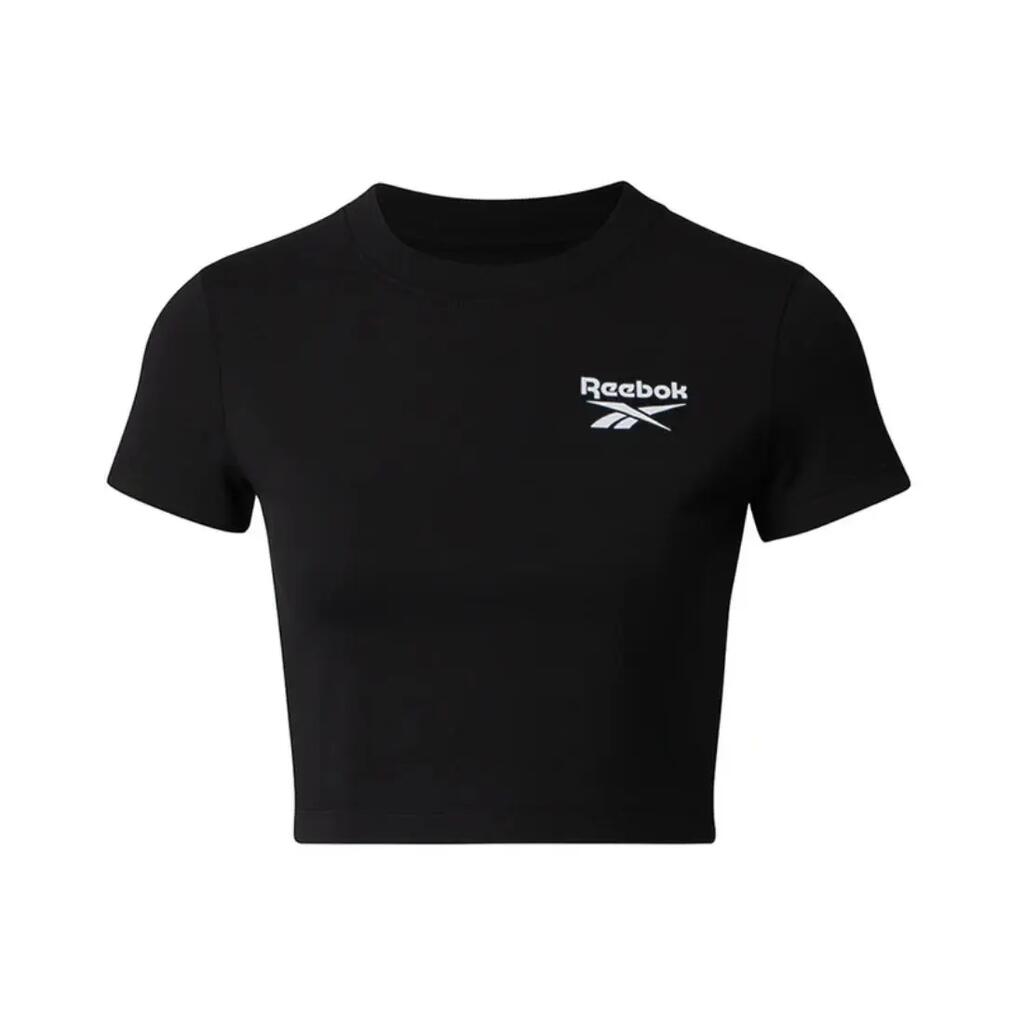 Reebok Women’s Cropped Cotton T‑Shirt, Ribbed Crew Neck, Regular Fit