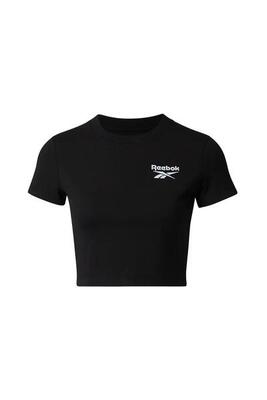 Crop t-shirt dames, ronde hals, korte mouwen, reebok-logo, zwart