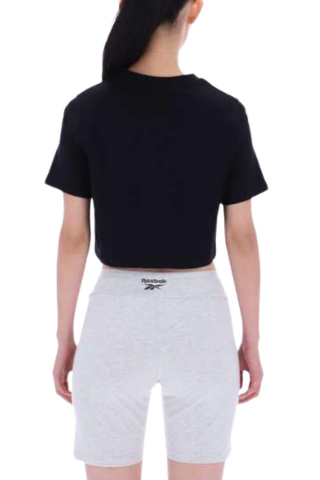 T-shirt crop femme sport col rond manches courtes logo Reebok noir 3/3