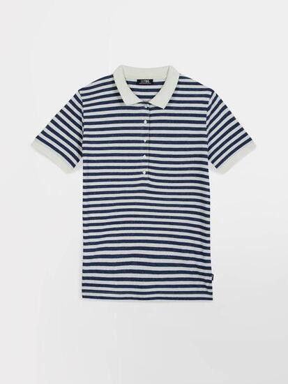 Polo - Sport - Femme - Manches courtes, col polo, rayé - ADIALPOL - Bleu