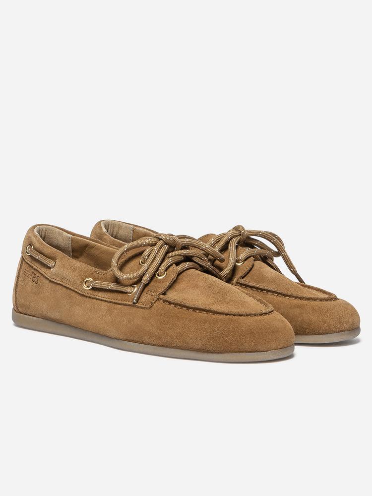 Chaussures bateau - femme - cuir, lacets, talon 10 mm - marron 4/5
