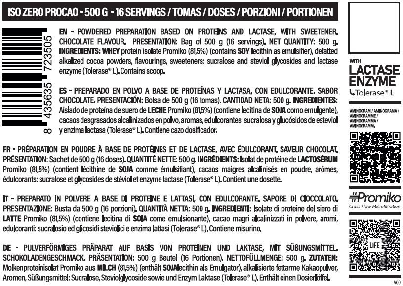LIFE PRO ISOLATE ZERO 500G - Proteína Aislada Sabor Cacao Desayuno 2/3
