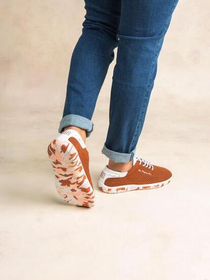 Tennis - Sport - Femme - Cuir et textile, lacets, camo - JAZARIA - Marron