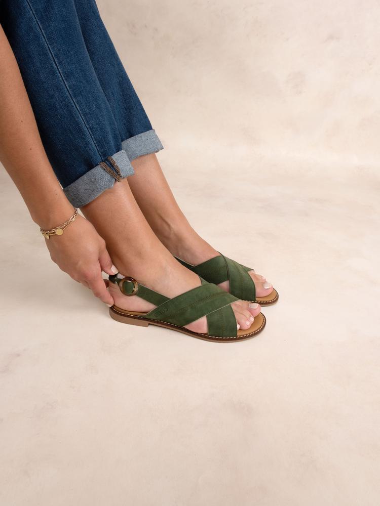 Sandales plates - femme - boucle, talon 20 mm - assiane - vert 2/4