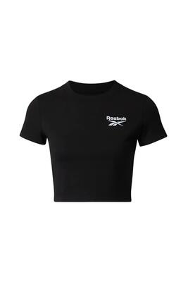 T-shirt dames crop ronde hals 100% katoen reebok zwart