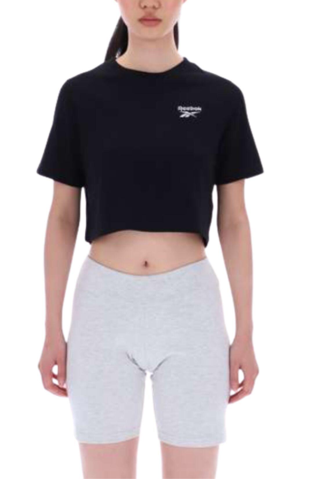 T-shirt femme crop col rond 100% coton REEBOK noir 2/3