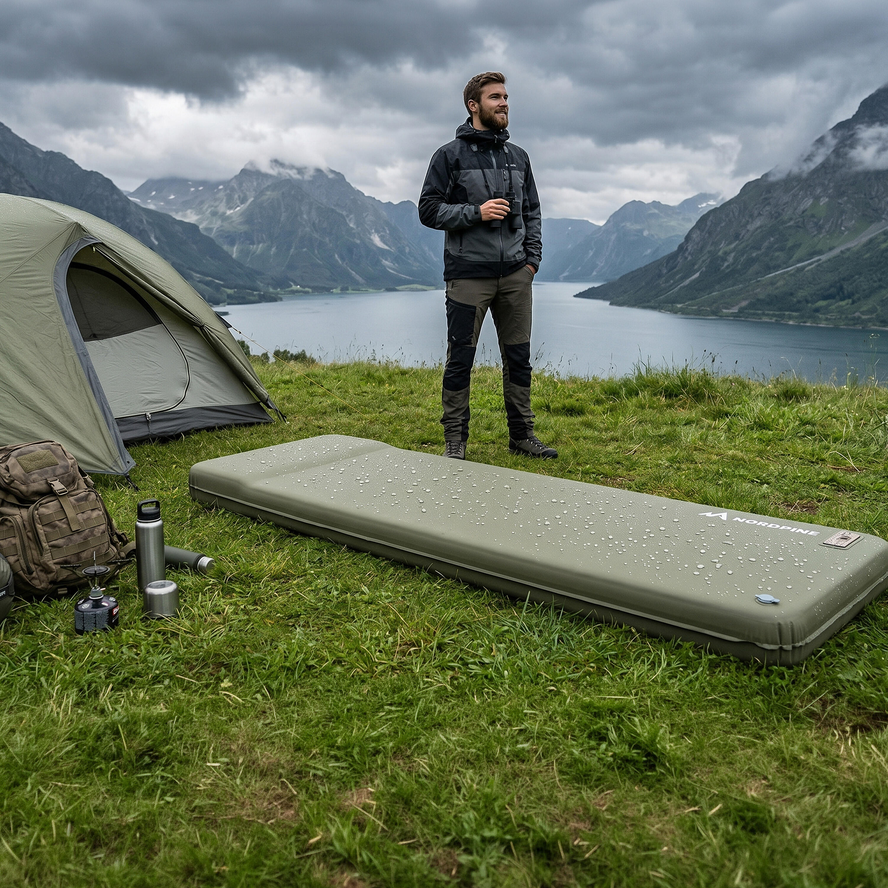 Zelfopblazende slaapmat met electropomp en memory foam voor camping 2/8