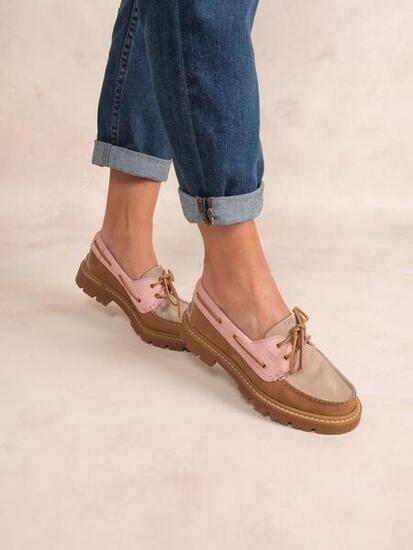 Chaussures - Bateau - Femme - Lacets cuir - Lazaria - Marron/rose