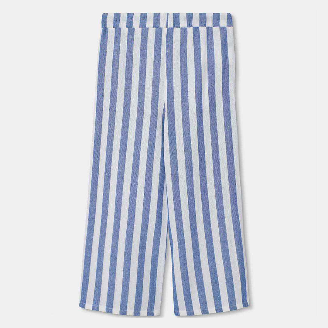 Pantalón de lino para niña con rayas azules y blancas 2/4