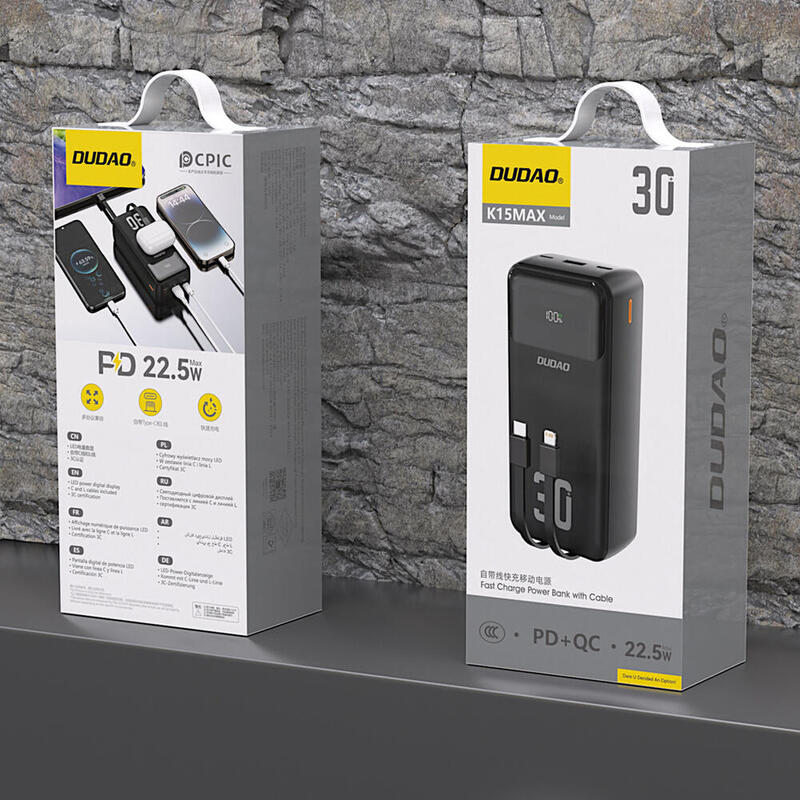 Baterie externă 30000mAh PD 225W cu cabluri integrate DUDAO