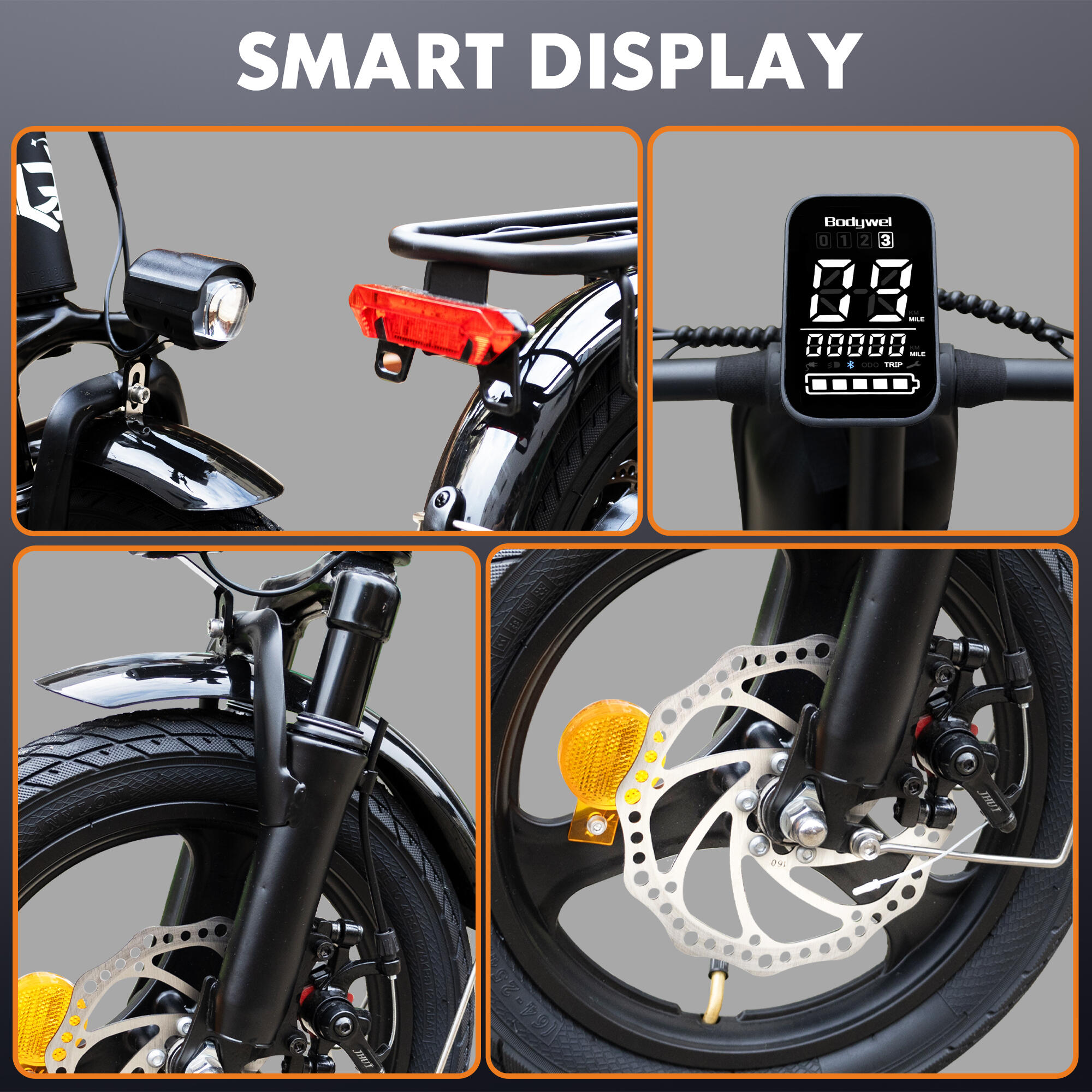 E‑bicicleta dobrável Bodywel T16PRO, bateria 36V 10,4Ah, pneus 14 polegadas 5/8