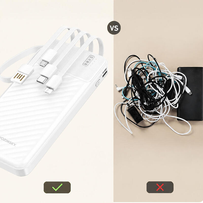 Baterie externă de 10000 mAh cu cabluri și lanternă integrate WOZINSKY