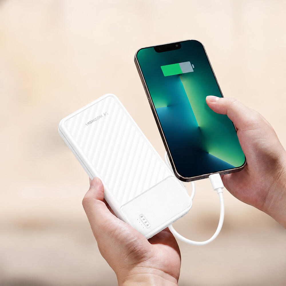 Powerbank 10000mAh ze zintegrowanymi kablami i latarką WOZINSKY 3/6