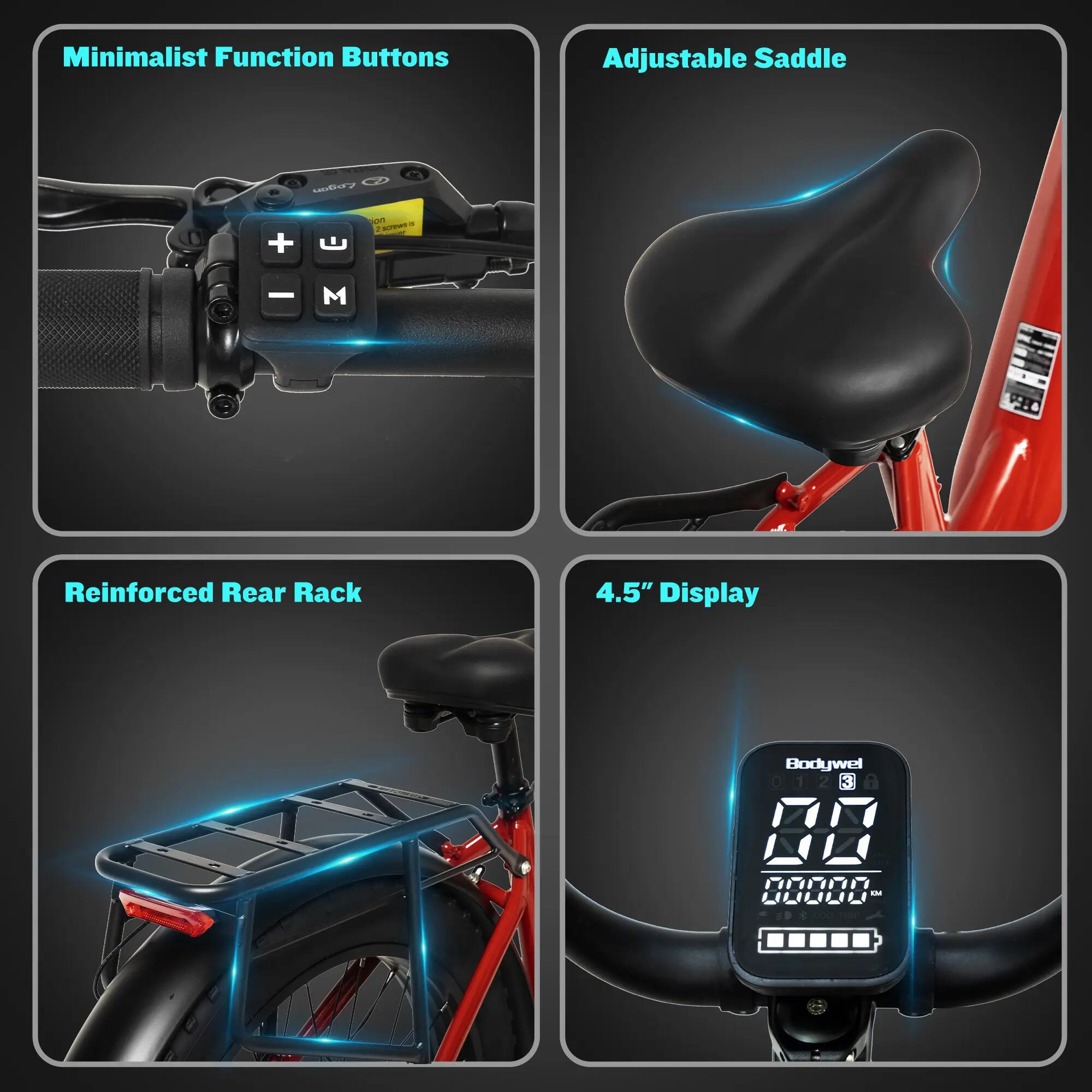 Bicicleta elétrica para adultos Bodywel D9, bateria de 48V 20Ah, motor de 250W 3/6