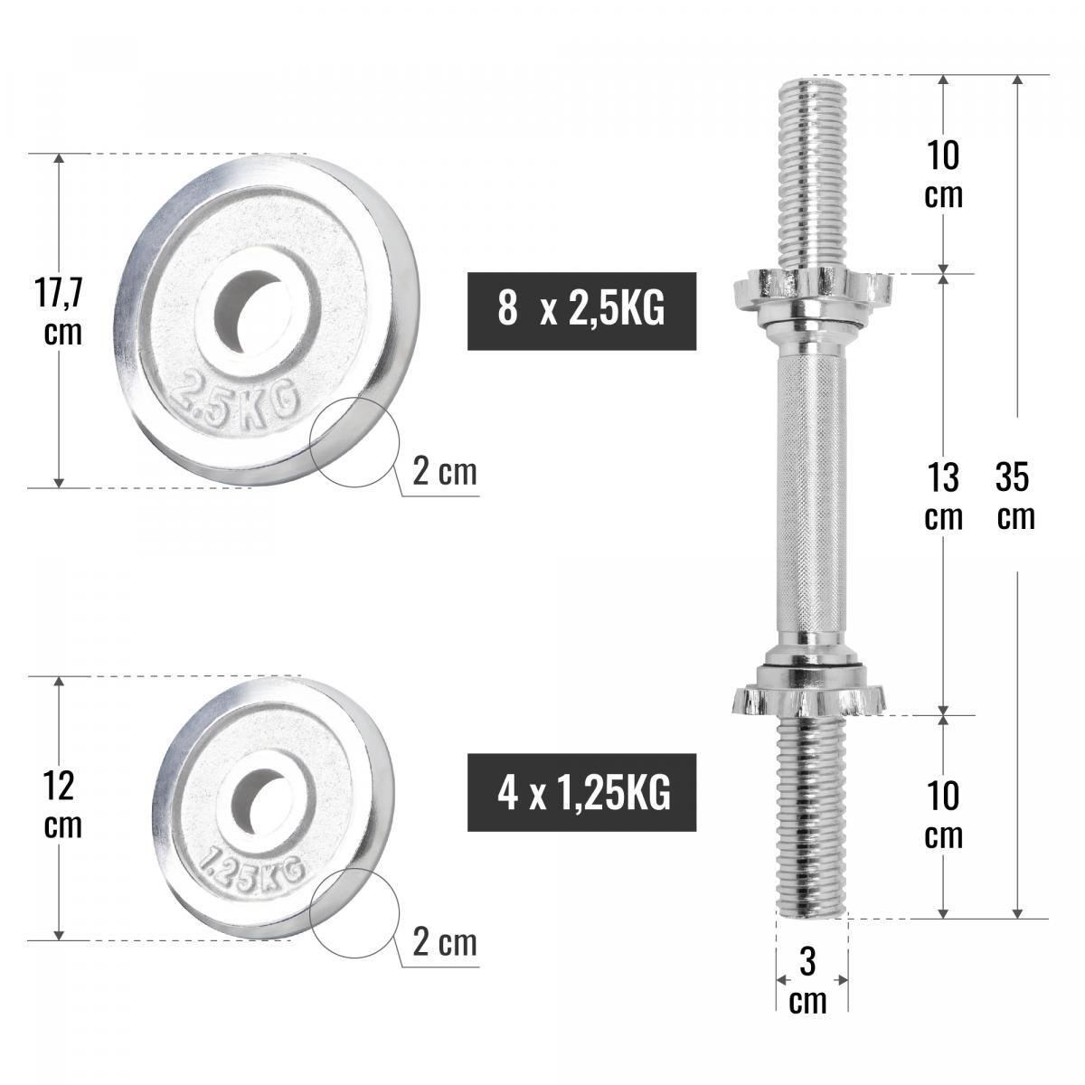 Kurzhantelset Chrom 30 kg 3/7