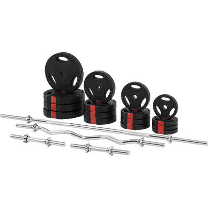 SET D'HALTÈRES COMPLET 97,5KG | DISQUES PLASTIQUE GRIP + BARRES | MUSCULATION