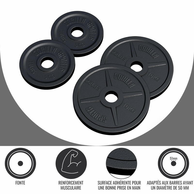 Set discuri  Olympia Ø 50/51 mm fontă 30 kg |2 x 5kg + 2 x 10 kg