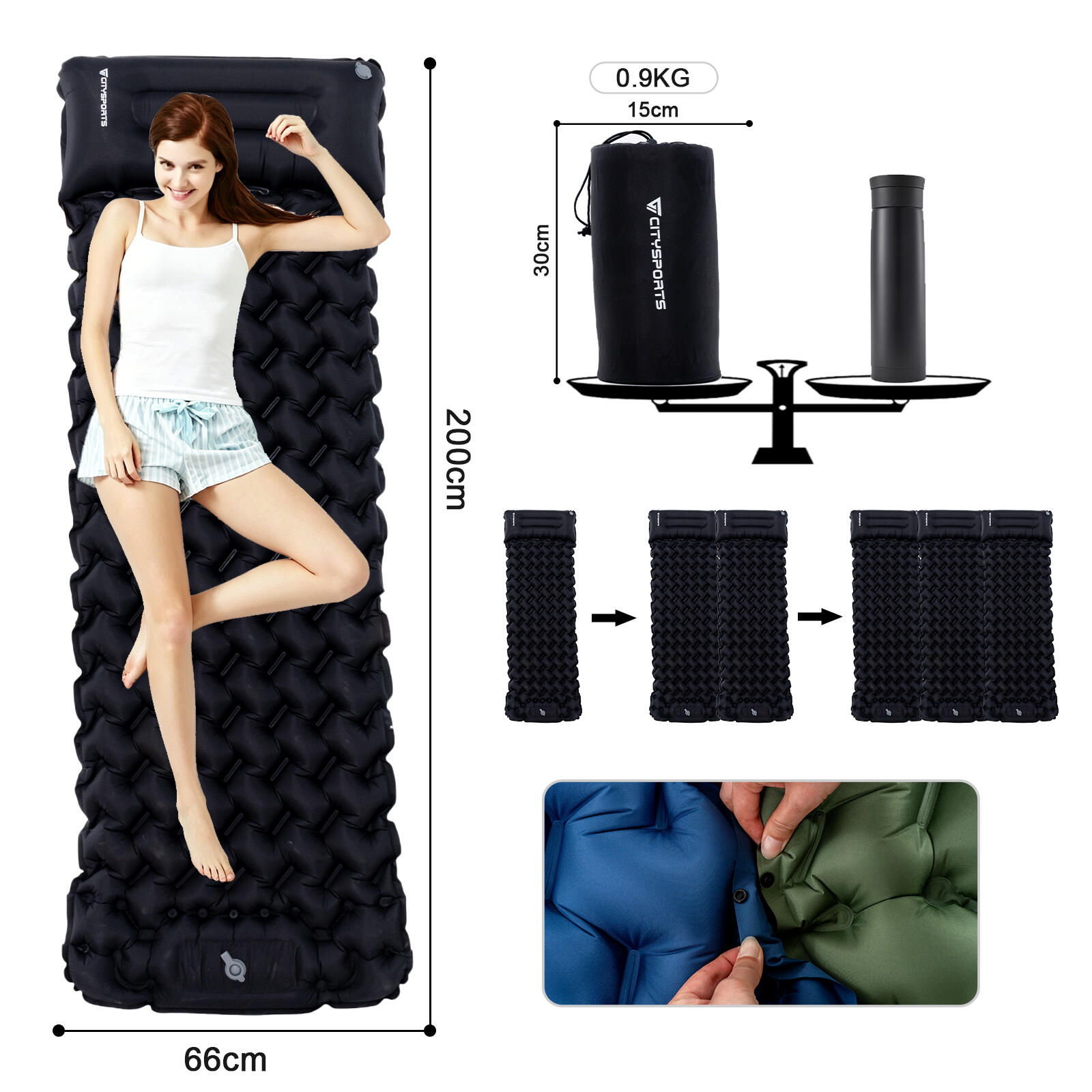 Matelas gonflable, Matelas de Camping, avec pompe à pied intégrée 2/5