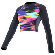 DELUXE PRINTED LADIES' LONG SLEEVE CROPPED RASHGUARD - BLACK