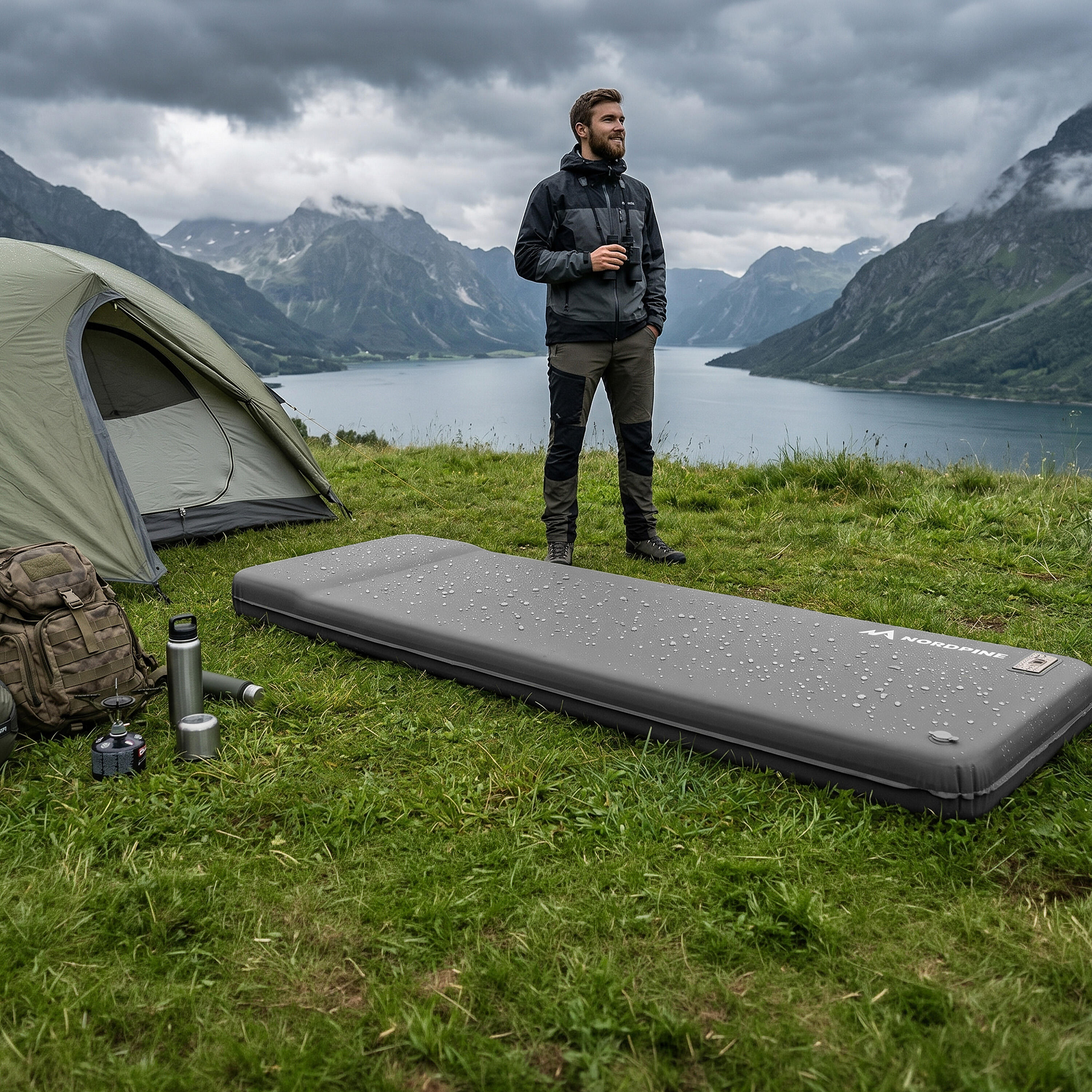 Zelfopblazende slaapmat met electropomp en memory foam voor camping 2/8