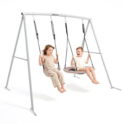 Altalena da Giardino Doppia con Nido e Sedile Max 200kg Dim 235x172x183cm Grigio
