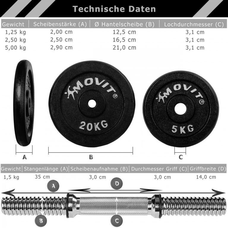 Kurzhantel Set - Gusseisen Hantel, 10kg, 15kg, 20kg, 25kg, 30kg, Stange 30mm 6/7