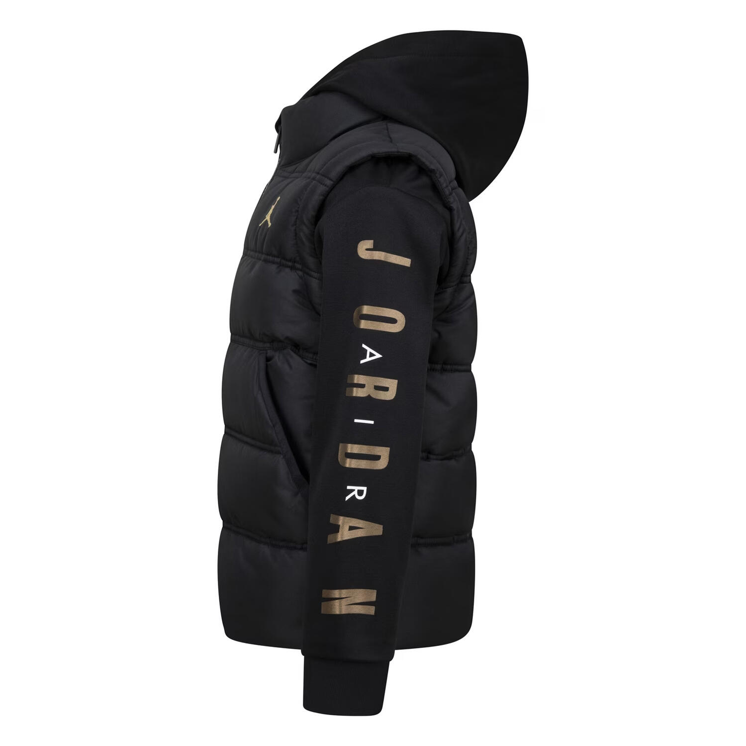 Air Jordanpufferjas voor kinderen (Zwart/Goud) 3/4