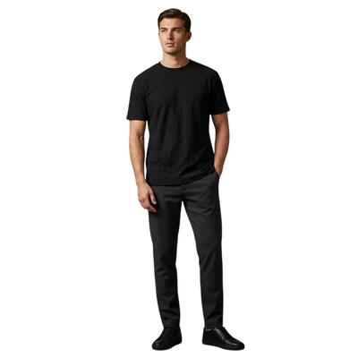 Heren textured crew neck regular tshirt (zwart)