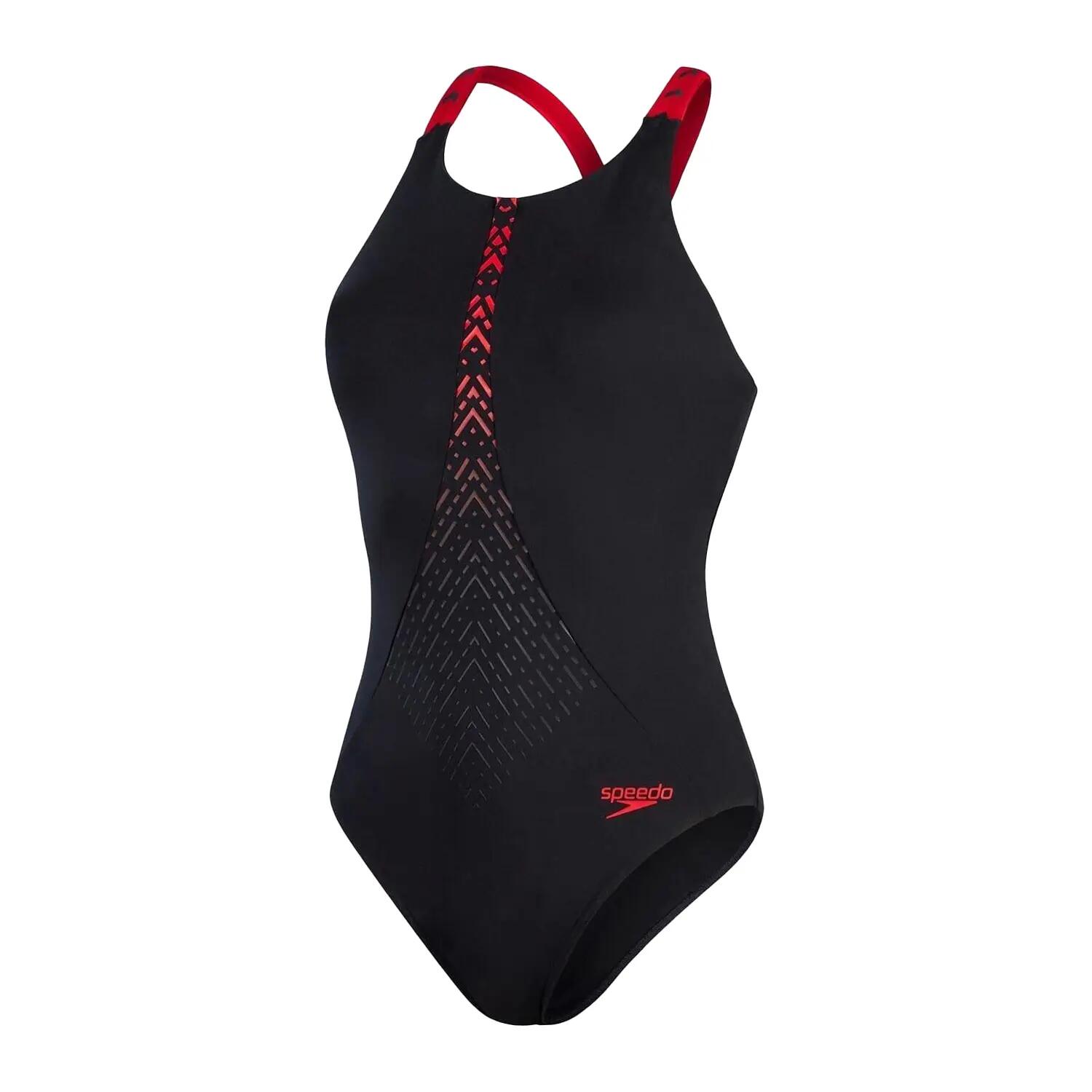 Womens/Ladies Aztec One Piece Swimsuit (Black/Red) 2/7
